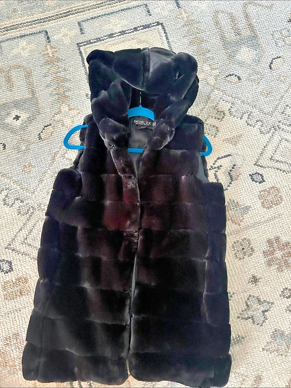 Rachel Zoe Black Faux Fur Hooded Vest small